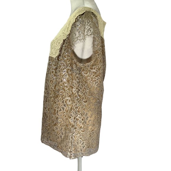 Like new HD in Paris Antthropologie Cream and Gold Lace Top Size 12 - Picture 3 of 8